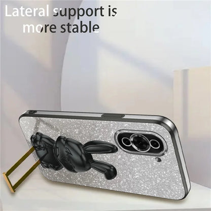 For Huawei nova 10 Pro 4G Cell Phone Case Cartoon Rabbit Glitter PC+TPU Pull-out Kickstand Cover