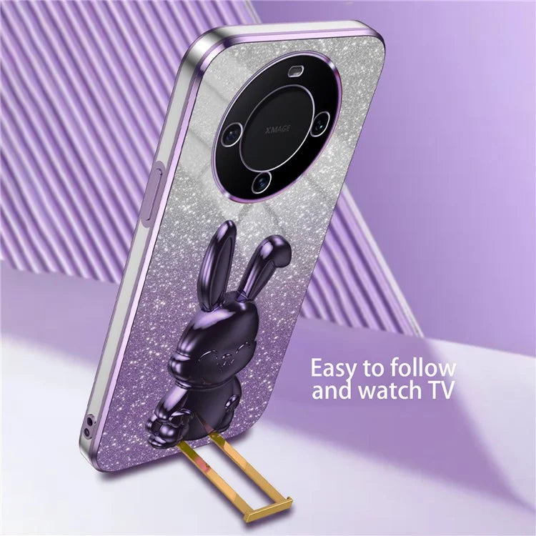 For Huawei Mate 60 Case Glitter Powder Electroplated Anti-drop Phone Cover with Pull-out Kickstand