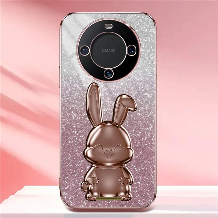 For Huawei Mate 60 Case Glitter Powder Electroplated Anti-drop Phone Cover with Pull-out Kickstand