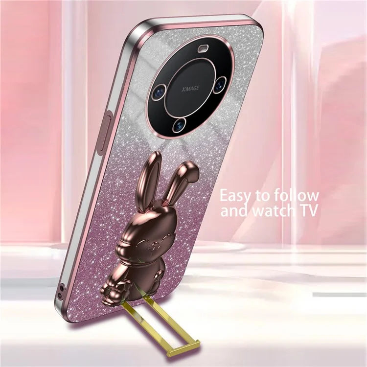 For Huawei Mate 60 Case Glitter Powder Electroplated Anti-drop Phone Cover with Pull-out Kickstand