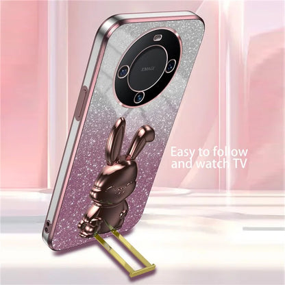 For Huawei Mate 60 Case Glitter Powder Electroplated Anti-drop Phone Cover with Pull-out Kickstand