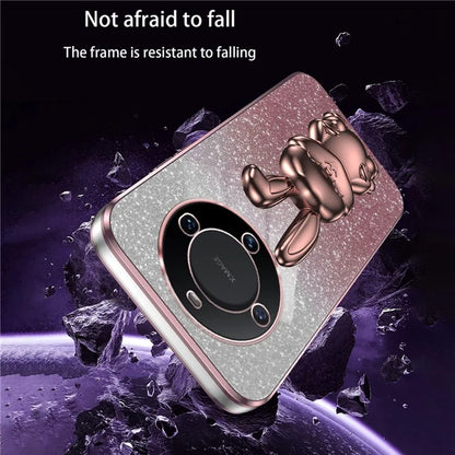 For Huawei Mate 60 Case Glitter Powder Electroplated Anti-drop Phone Cover with Pull-out Kickstand