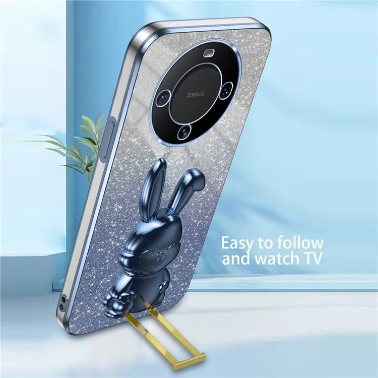 For Huawei Mate 60 Case Glitter Powder Electroplated Anti-drop Phone Cover with Pull-out Kickstand