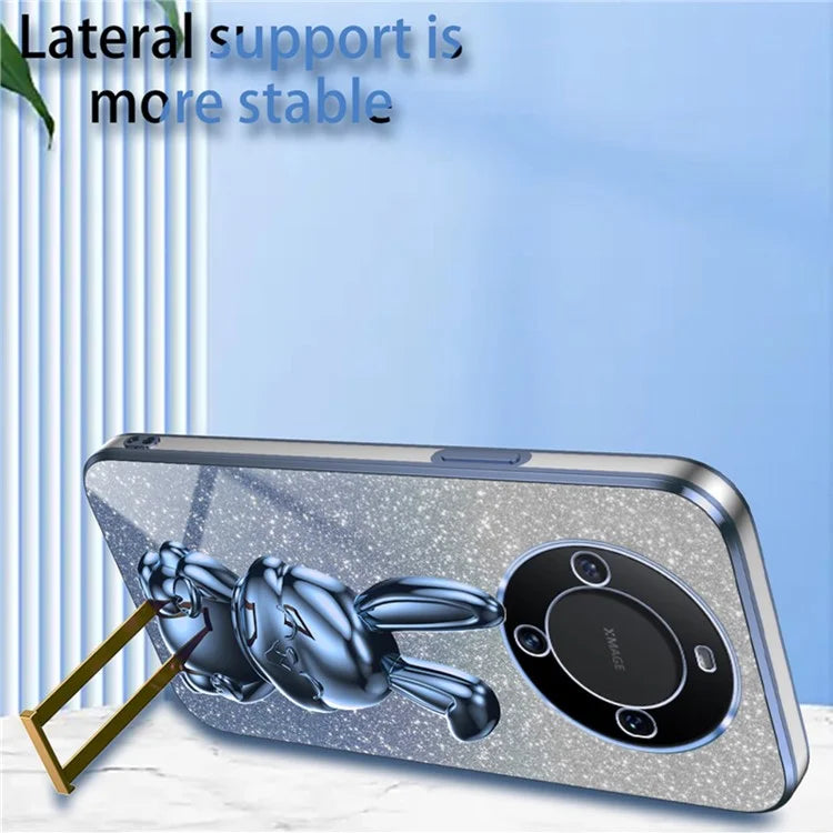 For Huawei Mate 60 Case Glitter Powder Electroplated Anti-drop Phone Cover with Pull-out Kickstand