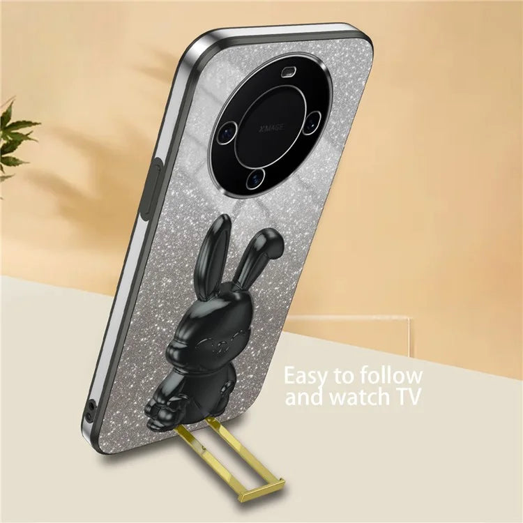 For Huawei Mate 60 Case Glitter Powder Electroplated Anti-drop Phone Cover with Pull-out Kickstand