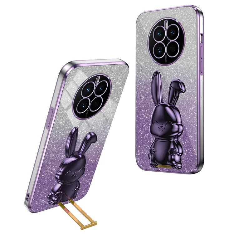 For Huawei Mate 50 4G Case Cute Rabbit Pull-out Kickstand PC+TPU Anti-scratch Phone Cover