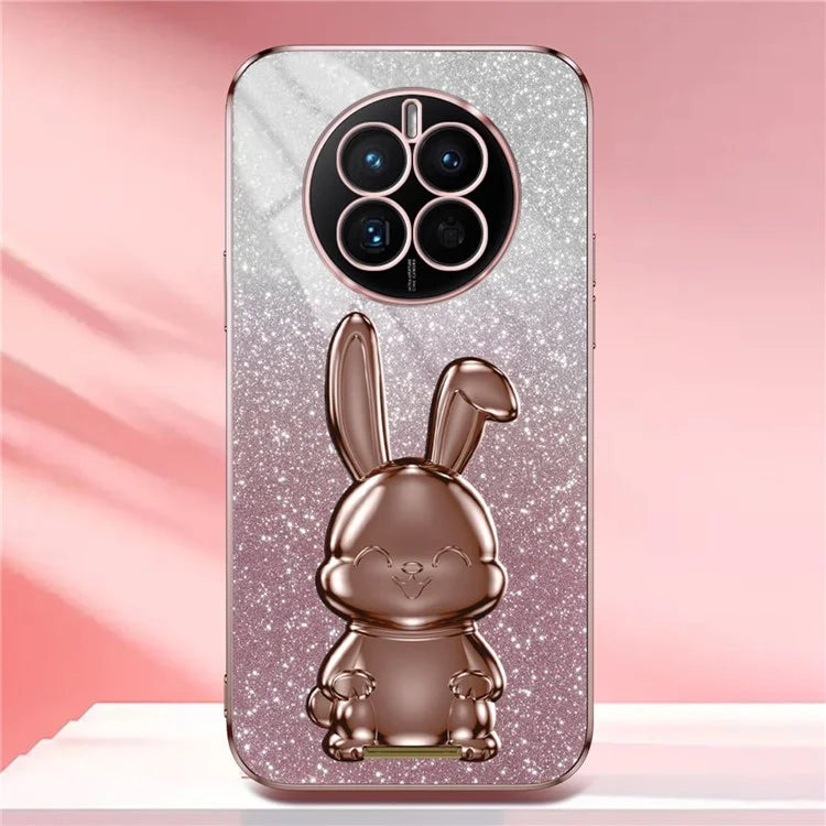 For Huawei Mate 50 4G Case Cute Rabbit Pull-out Kickstand PC+TPU Anti-scratch Phone Cover