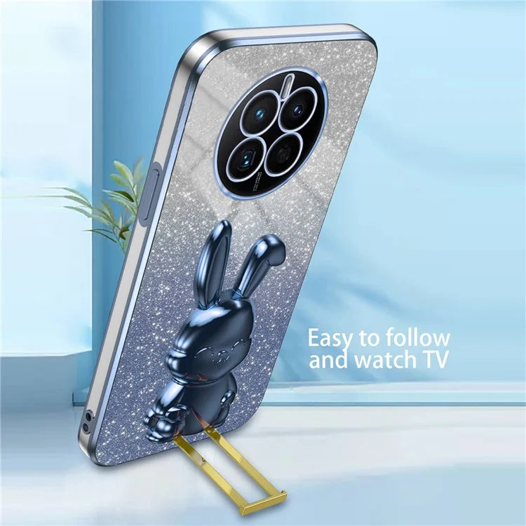 For Huawei Mate 50 4G Case Cute Rabbit Pull-out Kickstand PC+TPU Anti-scratch Phone Cover