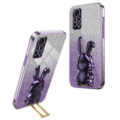 For Xiaomi Redmi Note 11E Pro 5G Pull-out Kickstand Phone Cover Electroplating Rabbit Case