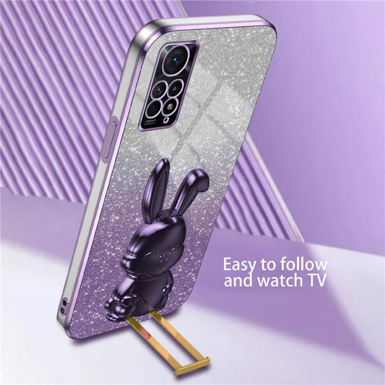 For Xiaomi Redmi Note 11E Pro 5G Pull-out Kickstand Phone Cover Electroplating Rabbit Case