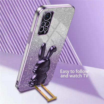 For Xiaomi Redmi Note 11E Pro 5G Pull-out Kickstand Phone Cover Electroplating Rabbit Case