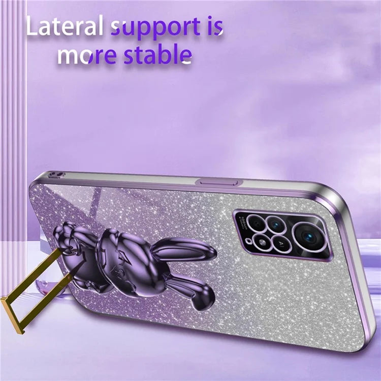 For Xiaomi Redmi Note 11E Pro 5G Pull-out Kickstand Phone Cover Electroplating Rabbit Case