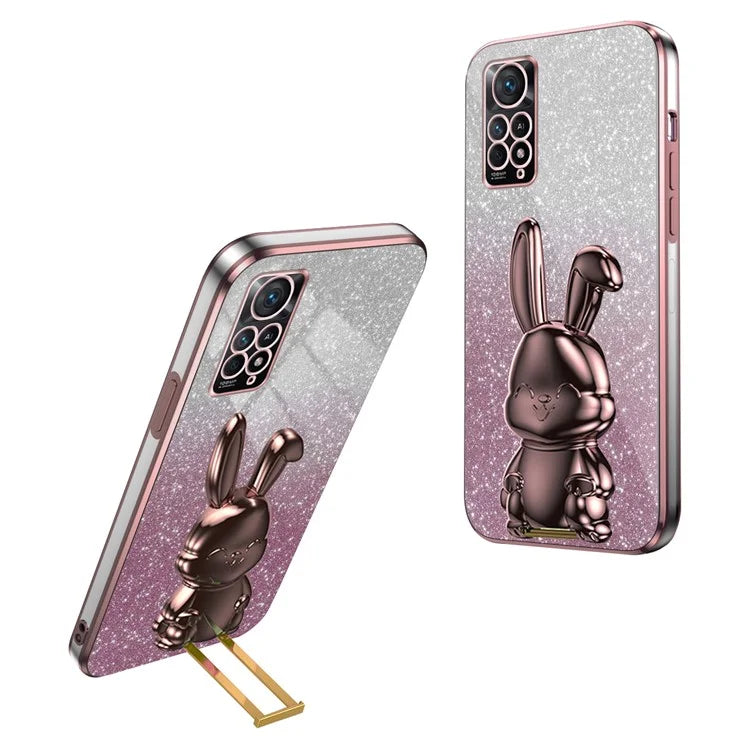 For Xiaomi Redmi Note 11E Pro 5G Pull-out Kickstand Phone Cover Electroplating Rabbit Case