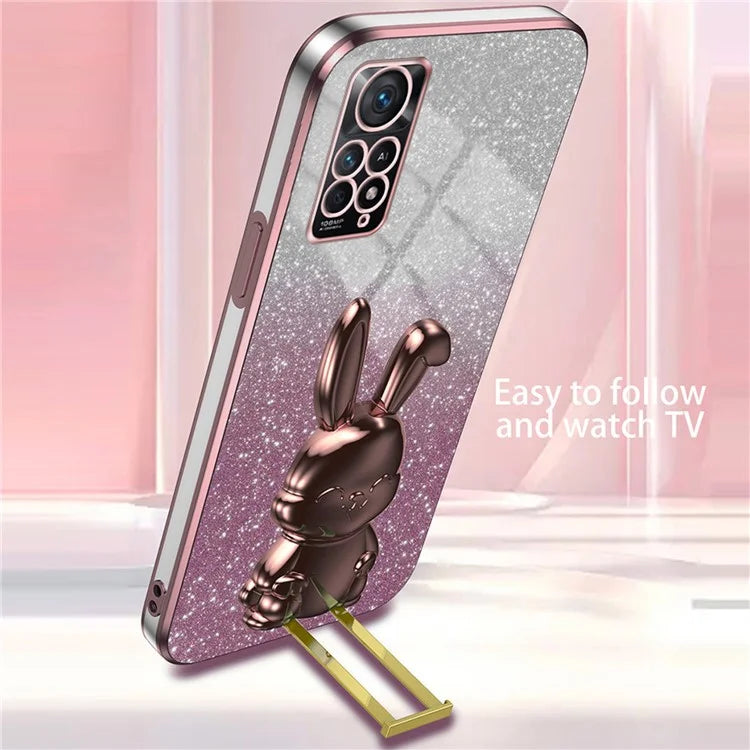 For Xiaomi Redmi Note 11E Pro 5G Pull-out Kickstand Phone Cover Electroplating Rabbit Case