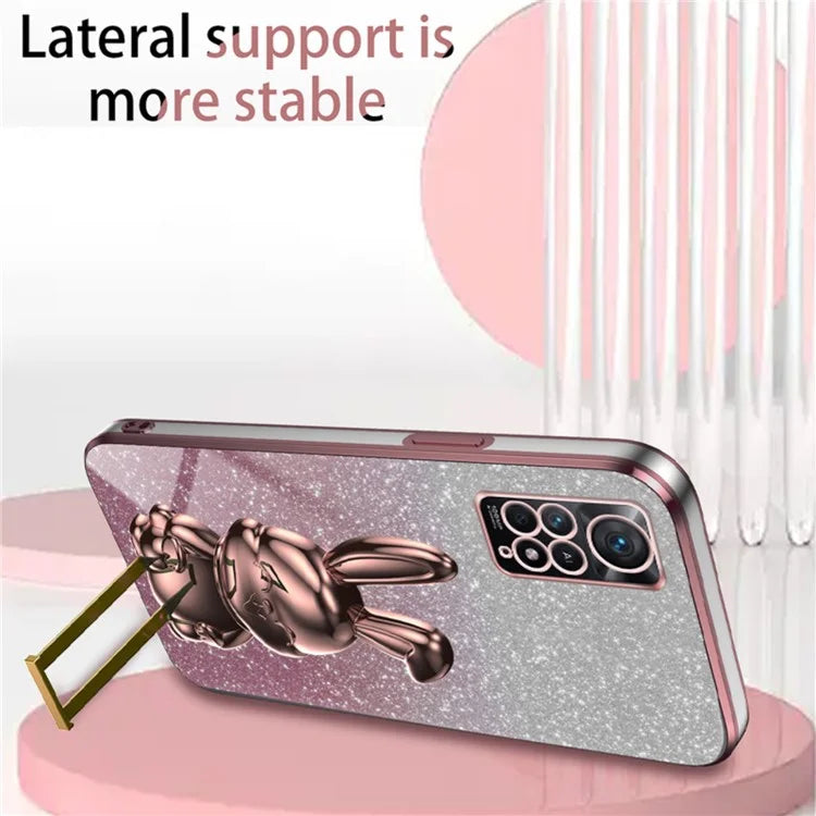 For Xiaomi Redmi Note 11E Pro 5G Pull-out Kickstand Phone Cover Electroplating Rabbit Case