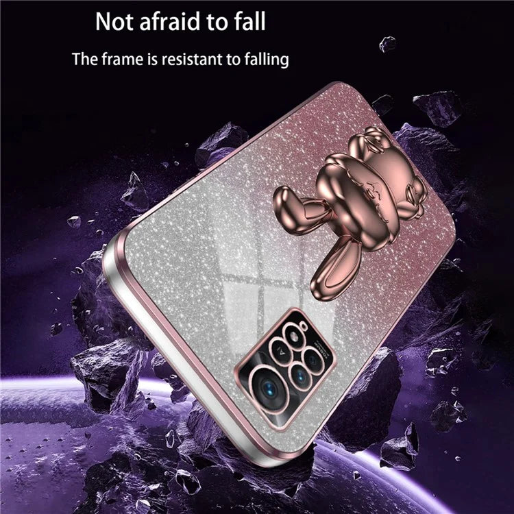 For Xiaomi Redmi Note 11E Pro 5G Pull-out Kickstand Phone Cover Electroplating Rabbit Case