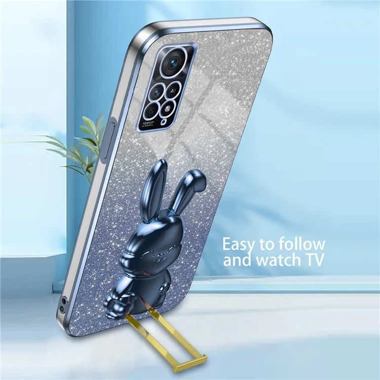 For Xiaomi Redmi Note 11E Pro 5G Pull-out Kickstand Phone Cover Electroplating Rabbit Case
