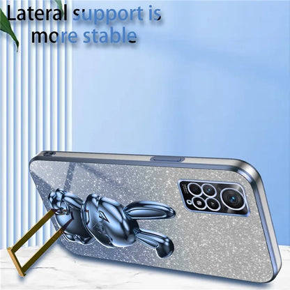 For Xiaomi Redmi Note 11E Pro 5G Pull-out Kickstand Phone Cover Electroplating Rabbit Case