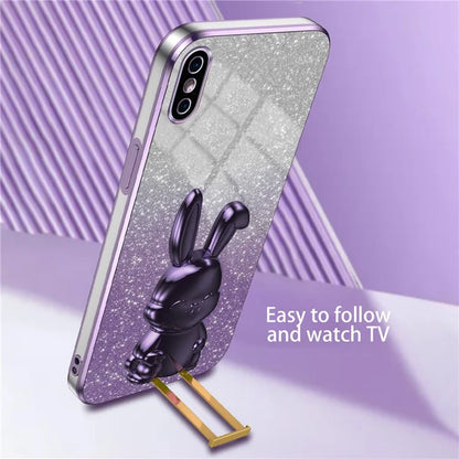 For iPhone XS Max Pull-out Kickstand Phone Cover Fall Protection Rabbit Case