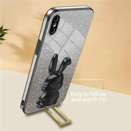 For iPhone XS Max Pull-out Kickstand Phone Cover Fall Protection Rabbit Case