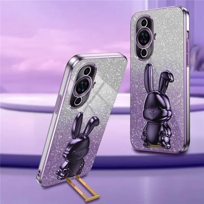 For Huawei nova 11 Cartoon Rabbit Kickstand Cover Glitter Phone Back Case