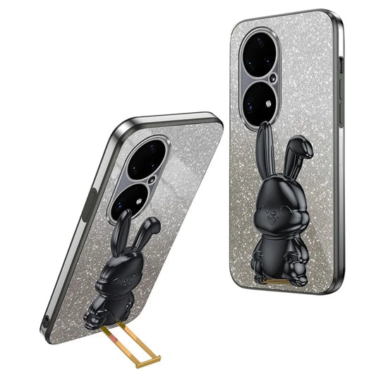 For Huawei P50 Pro 4G PC+TPU Phone Case Glitter Powder Cartoon Rabbit Kickstand Cover