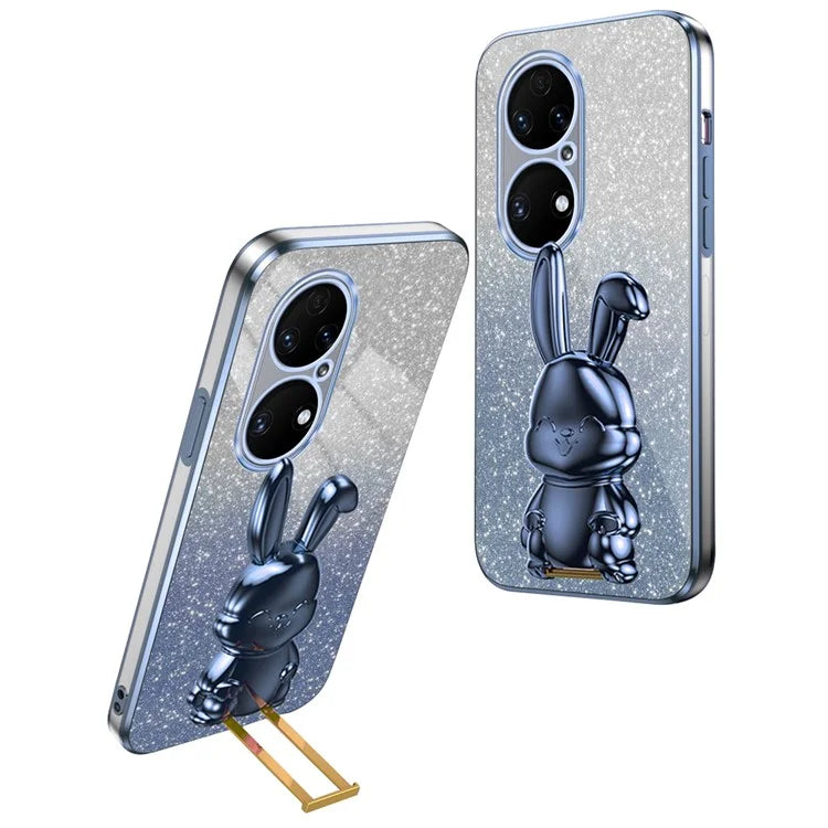 For Huawei P50 4G Case Pull-out Kickstand Glitter Powder PC+TPU Phone Cover