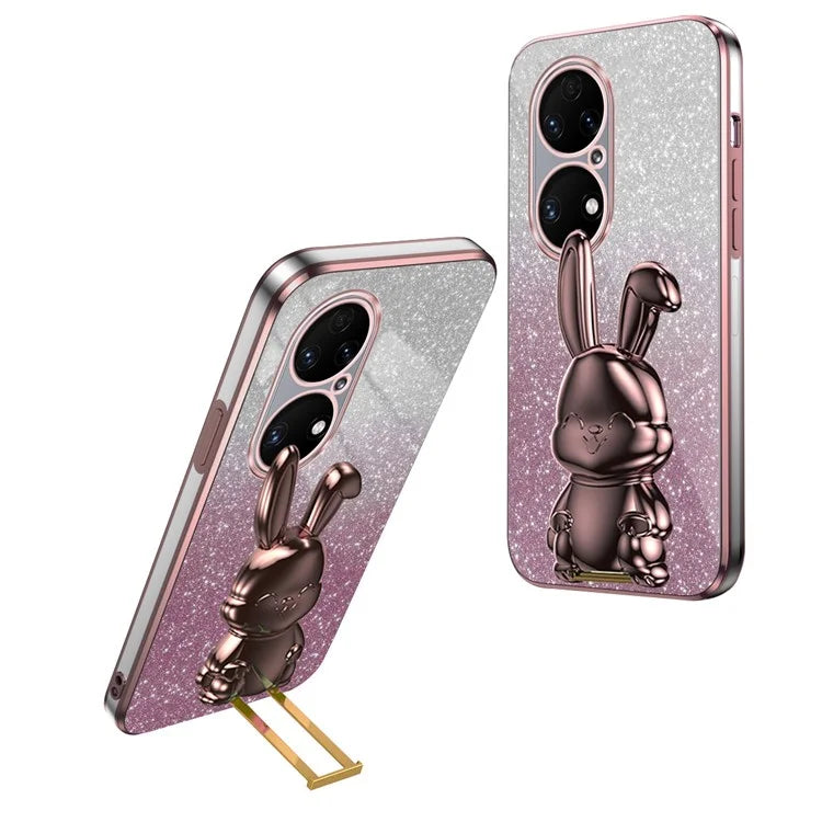 For Huawei P50 4G Case Pull-out Kickstand Glitter Powder PC+TPU Phone Cover