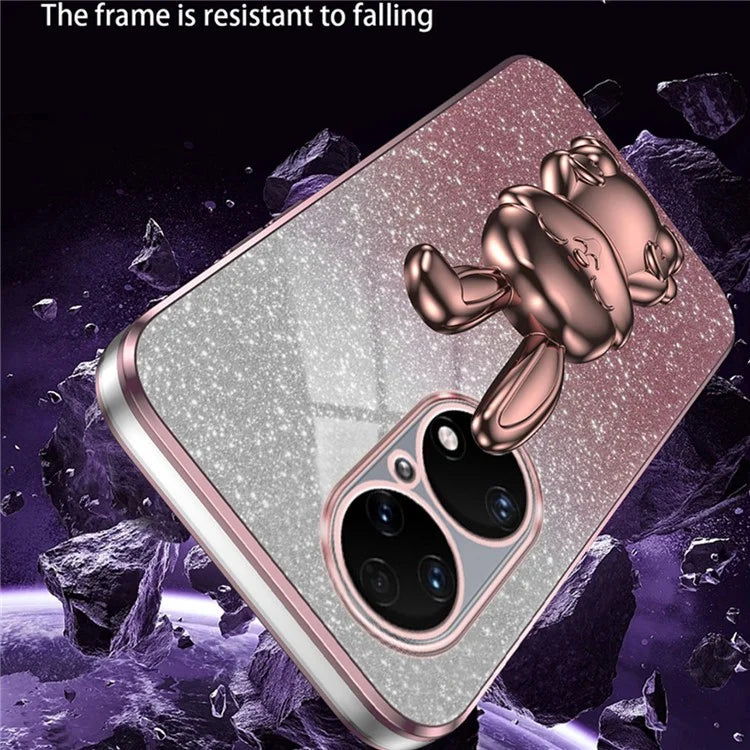 For Huawei P50 4G Case Pull-out Kickstand Glitter Powder PC+TPU Phone Cover