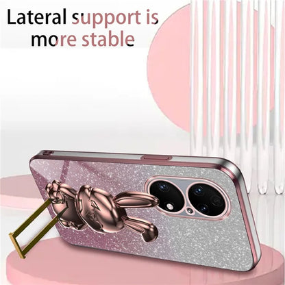 For Huawei P50 4G Case Pull-out Kickstand Glitter Powder PC+TPU Phone Cover