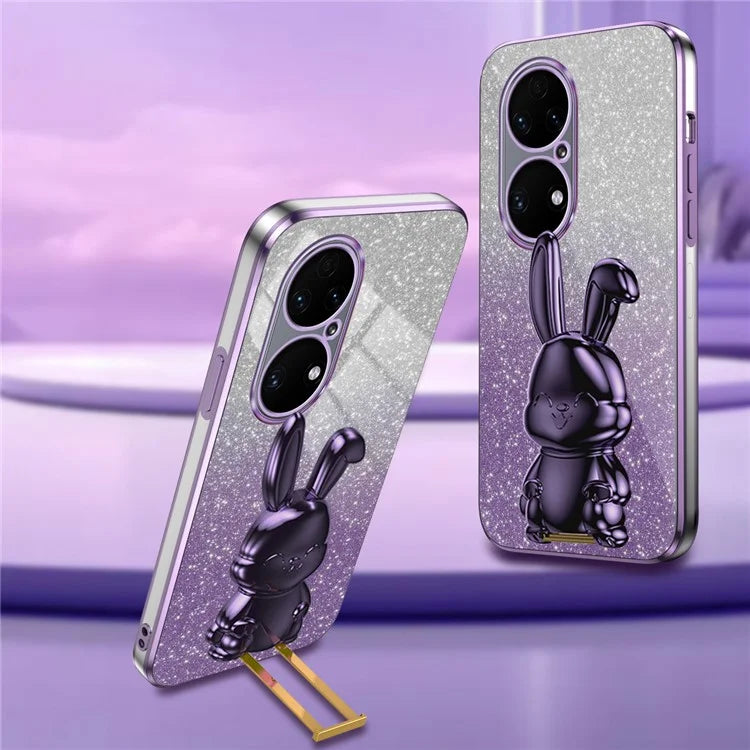 For Huawei P50 4G Case Pull-out Kickstand Glitter Powder PC+TPU Phone Cover