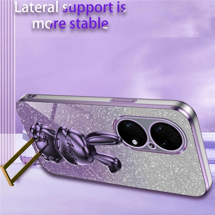 For Huawei P50 4G Case Pull-out Kickstand Glitter Powder PC+TPU Phone Cover
