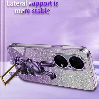 For Huawei P50 4G Case Pull-out Kickstand Glitter Powder PC+TPU Phone Cover