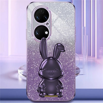For Huawei P50 4G Case Pull-out Kickstand Glitter Powder PC+TPU Phone Cover