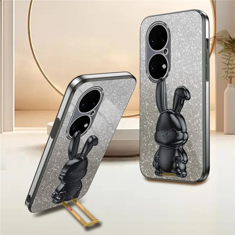 For Huawei P50 4G Case Pull-out Kickstand Glitter Powder PC+TPU Phone Cover