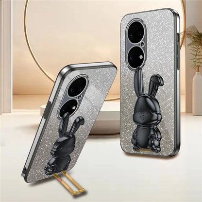 For Huawei P50 4G Case Pull-out Kickstand Glitter Powder PC+TPU Phone Cover