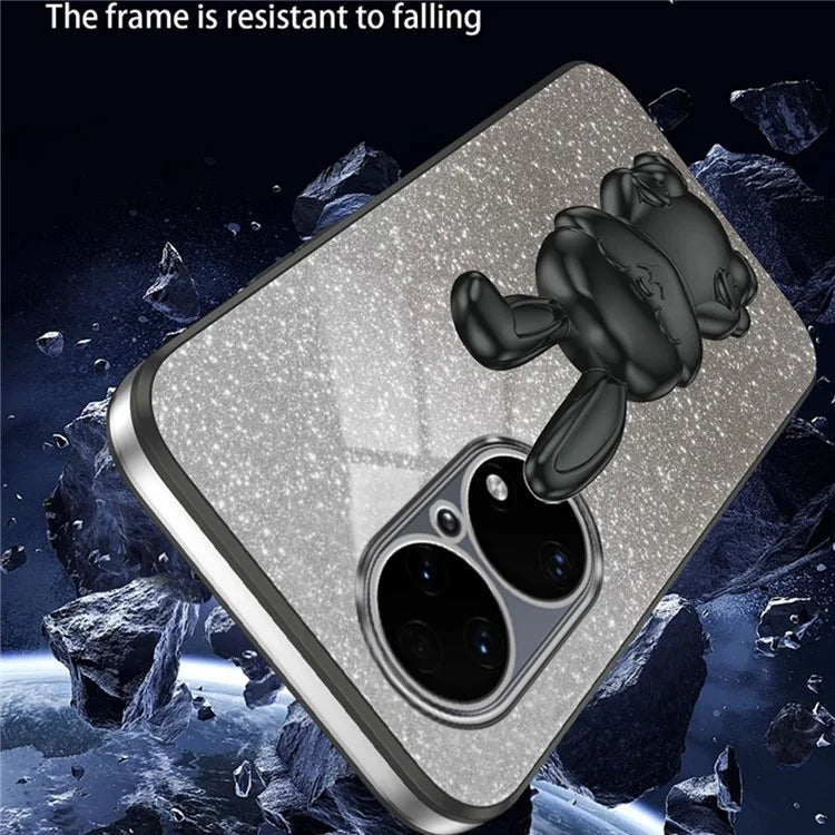 For Huawei P50 4G Case Pull-out Kickstand Glitter Powder PC+TPU Phone Cover