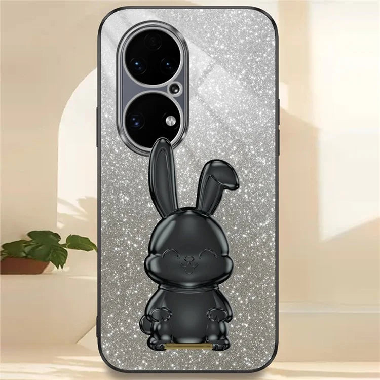 For Huawei P50 4G Case Pull-out Kickstand Glitter Powder PC+TPU Phone Cover