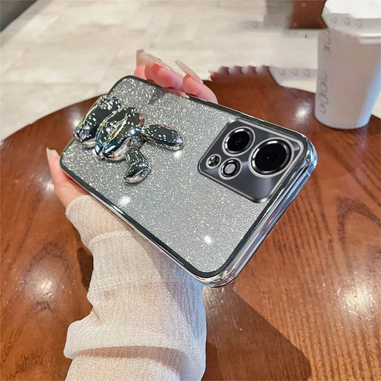 For Honor 90 GT 5G Case Glitter Electroplated Phone Protective Cover with Pull-out Kickstand