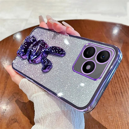 For Honor X50i+ 5G Phone Case Cartoon Rabbit PC+TPU Glitter Pull-out Kickstand Anti-shock Cover