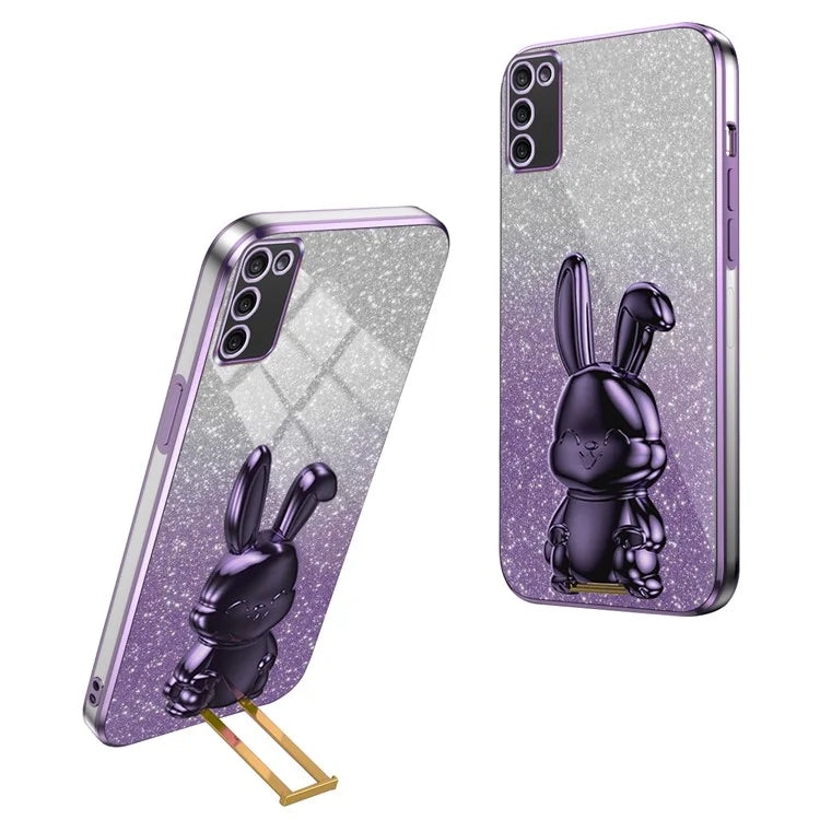 For Samsung Galaxy A02s (166.5x75.9x9.2mm) Cartoon Rabbit Cell Phone Cover Kickstand Case