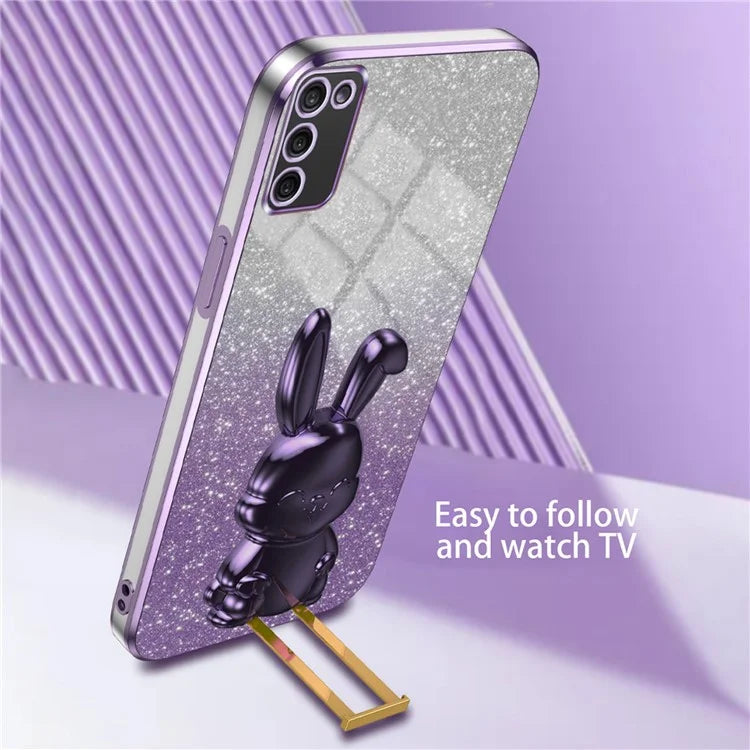For Samsung Galaxy A02s (166.5x75.9x9.2mm) Cartoon Rabbit Cell Phone Cover Kickstand Case