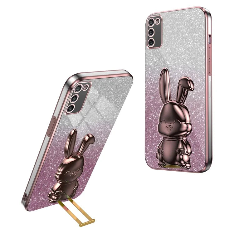For Samsung Galaxy A03s (164.2 x 75.9 x 9.1mm) Cartoon Rabbit Kickstand Mobile Phone Protector Case