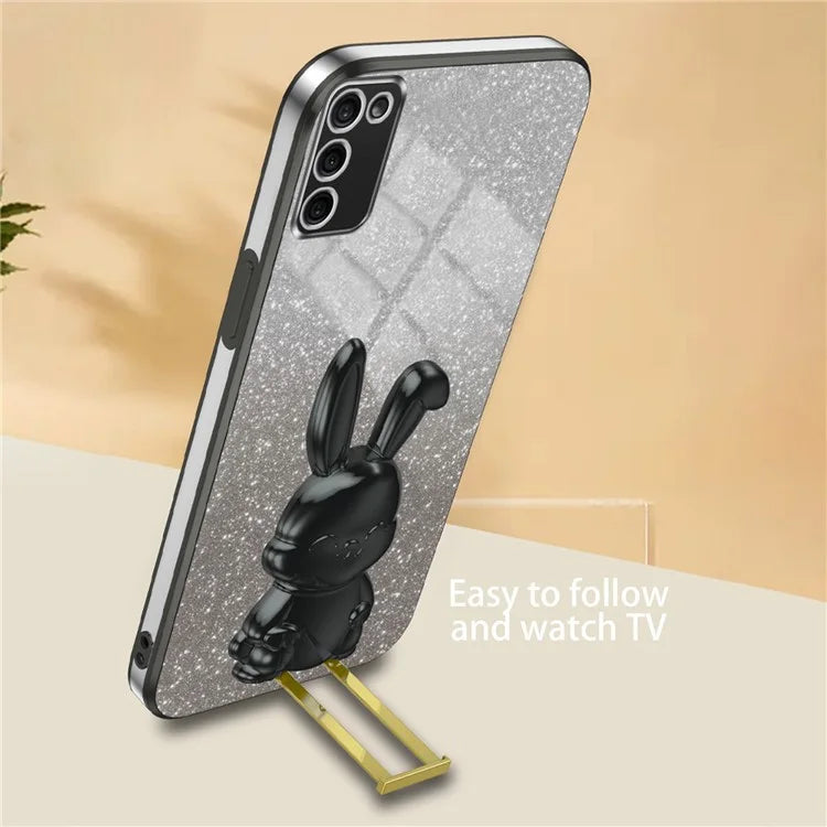 For Samsung Galaxy A03s (164.2 x 75.9 x 9.1mm) Cartoon Rabbit Kickstand Mobile Phone Protector Case