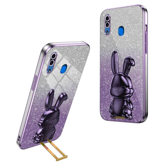 For Samsung Galaxy A20 / A30 Case Lovely Rabbit Pull-out Kickstand Bump Protection Phone Cover