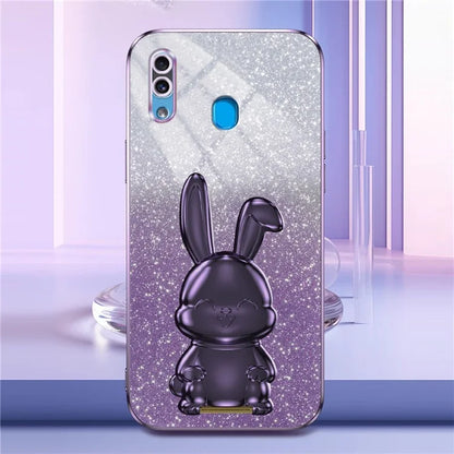 For Samsung Galaxy A20 / A30 Case Lovely Rabbit Pull-out Kickstand Bump Protection Phone Cover
