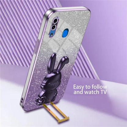 For Samsung Galaxy A20 / A30 Case Lovely Rabbit Pull-out Kickstand Bump Protection Phone Cover