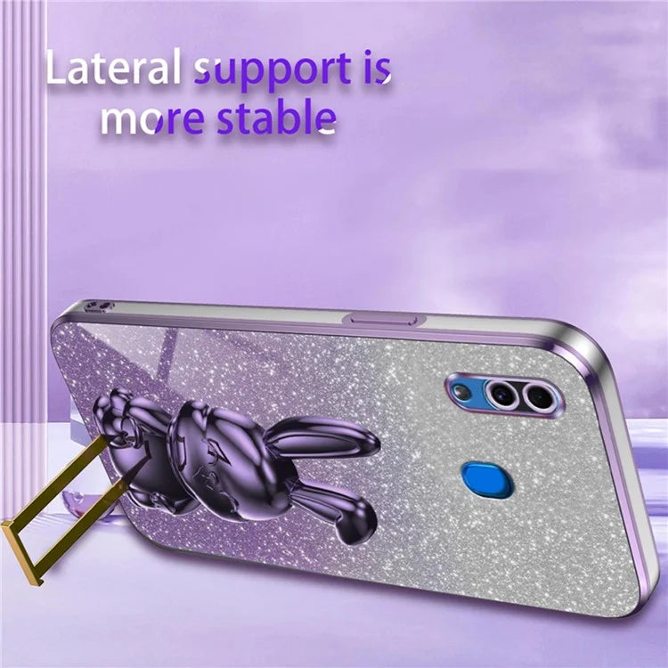 For Samsung Galaxy A20 / A30 Case Lovely Rabbit Pull-out Kickstand Bump Protection Phone Cover