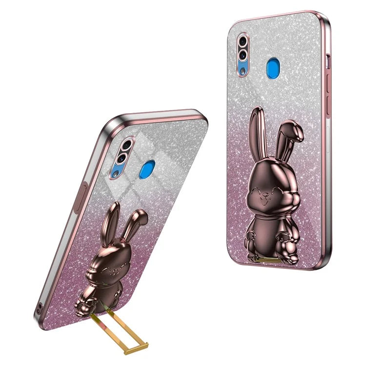 For Samsung Galaxy A20 / A30 Case Lovely Rabbit Pull-out Kickstand Bump Protection Phone Cover
