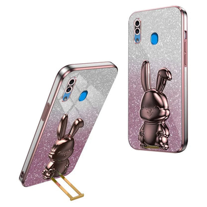 For Samsung Galaxy A20 / A30 Case Lovely Rabbit Pull-out Kickstand Bump Protection Phone Cover